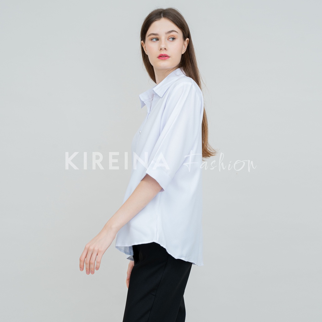 Kemeja Putih Wanita Premium Lengan 3/4 Warna Putih Bahan Moscrape Premium | Kireina Fashion