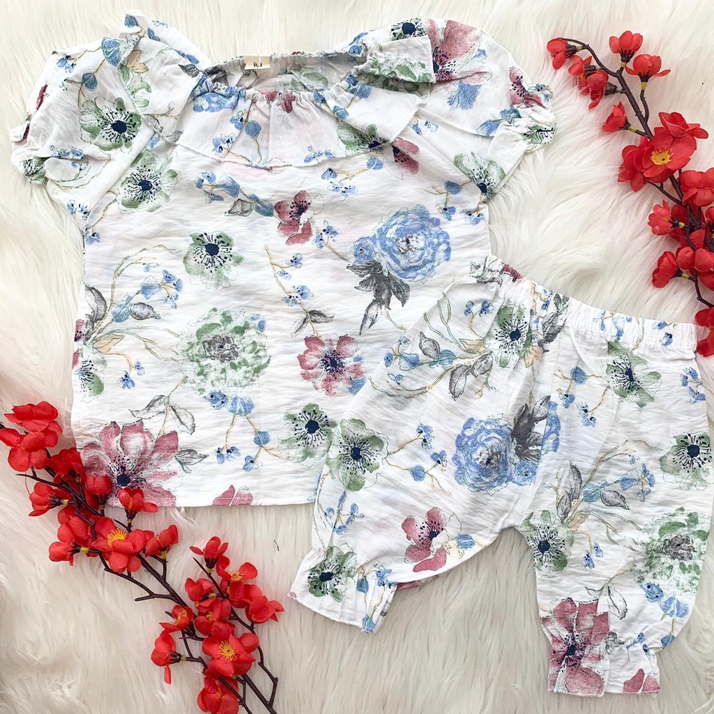 Setelan import baju celana fashion anak bayi cewek perempuan lucu murah -IMP FLOWER RUFFLE