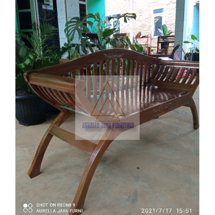 bangku yuyu sandaran 2 dudukan / bangku siraman kayu jati / kursi teras yuyu