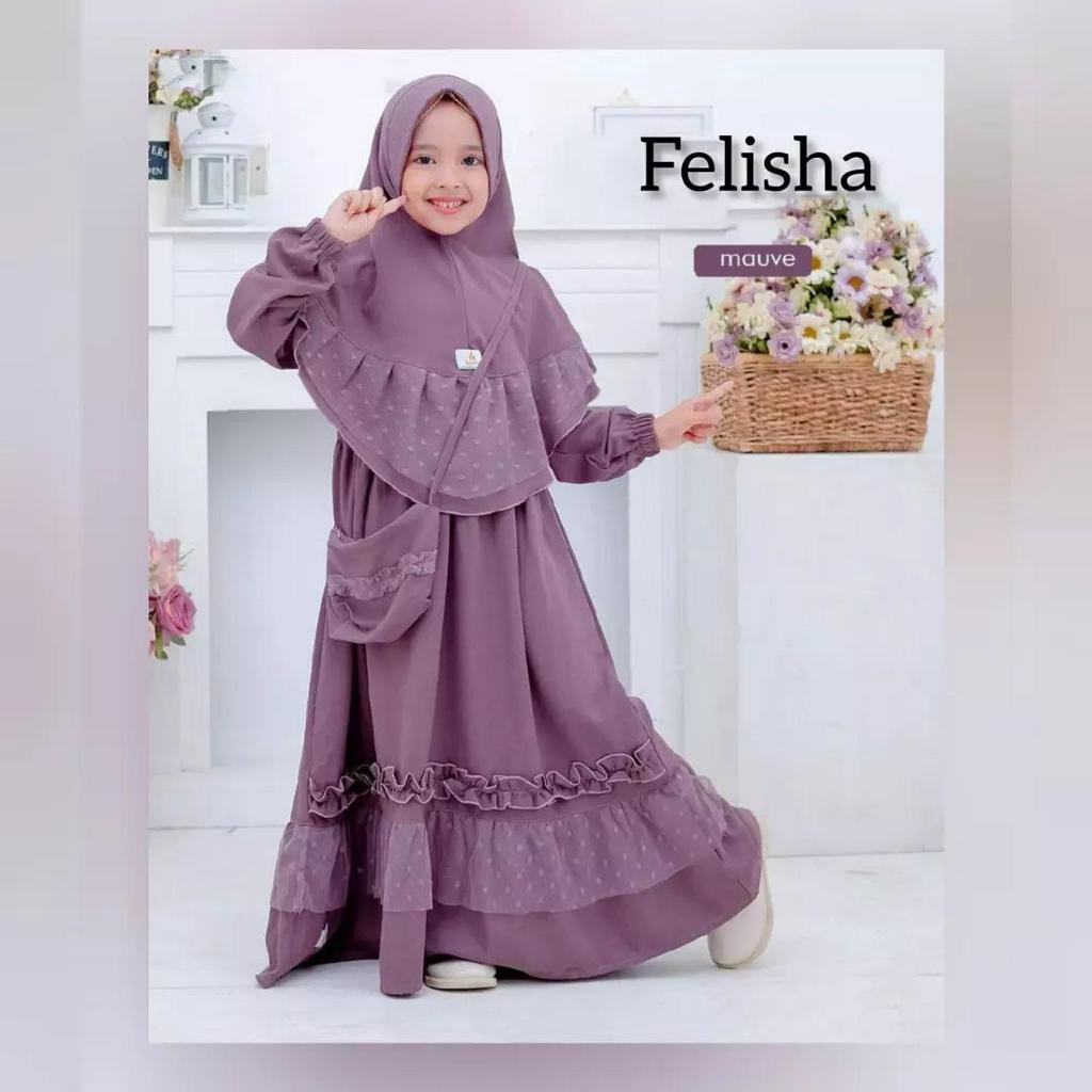 BAJU ANAK PEREMPUAN FELISHA SYARI KIDS MC BAHAN SHAKILA MIX TILE DOT GAMIS SET HIJAB ANAK PEREMPUAN 