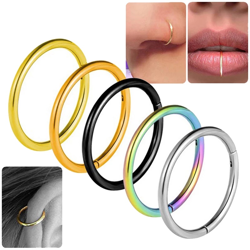 1pc Cincin Tindik Bibir / Hidung Palsu Bahan Titanium Stainless Steel Ukuran 6 / 8 / 10 / 12mm Untuk Wanita