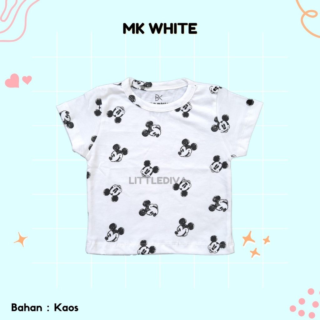 MK WHITE Kaos Oblong Anak Motif size S M L 1 3 5 tahun Boy girl