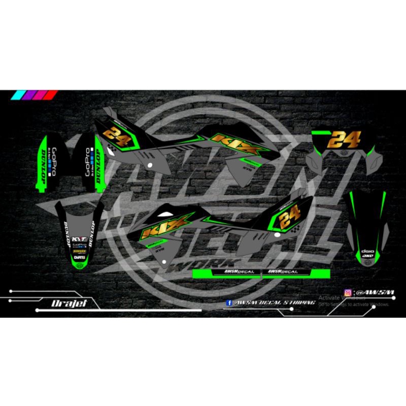 decal klx bf hijau hitam gold