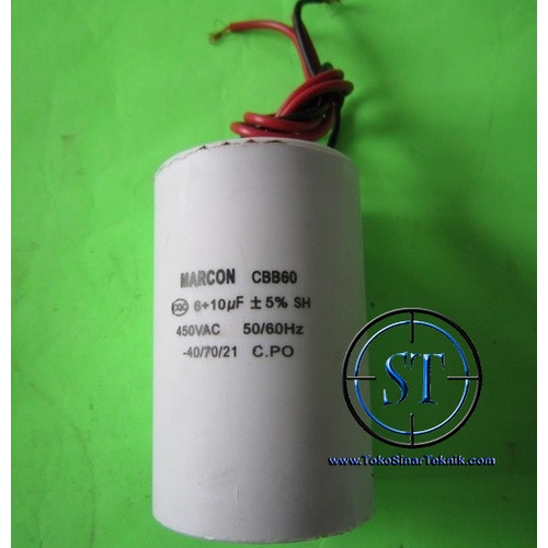 Capacitor 6+10 uF/450V CBB60 6+10uF 5% 50/60Hz Putih Kapasitor Kipas Angin Jet Pump Mesin Cuci Mesin Jahit 6 &amp; 10 uF 450 VAC