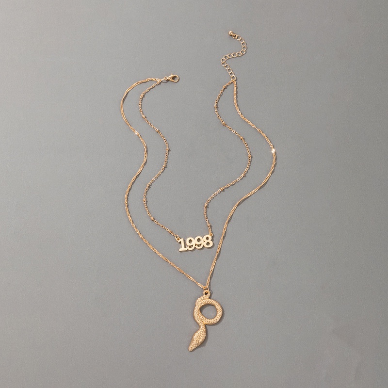 Set Kalung Rantai Dua Lapis Dengan Liontin Ular Geometris Untuk Wanita