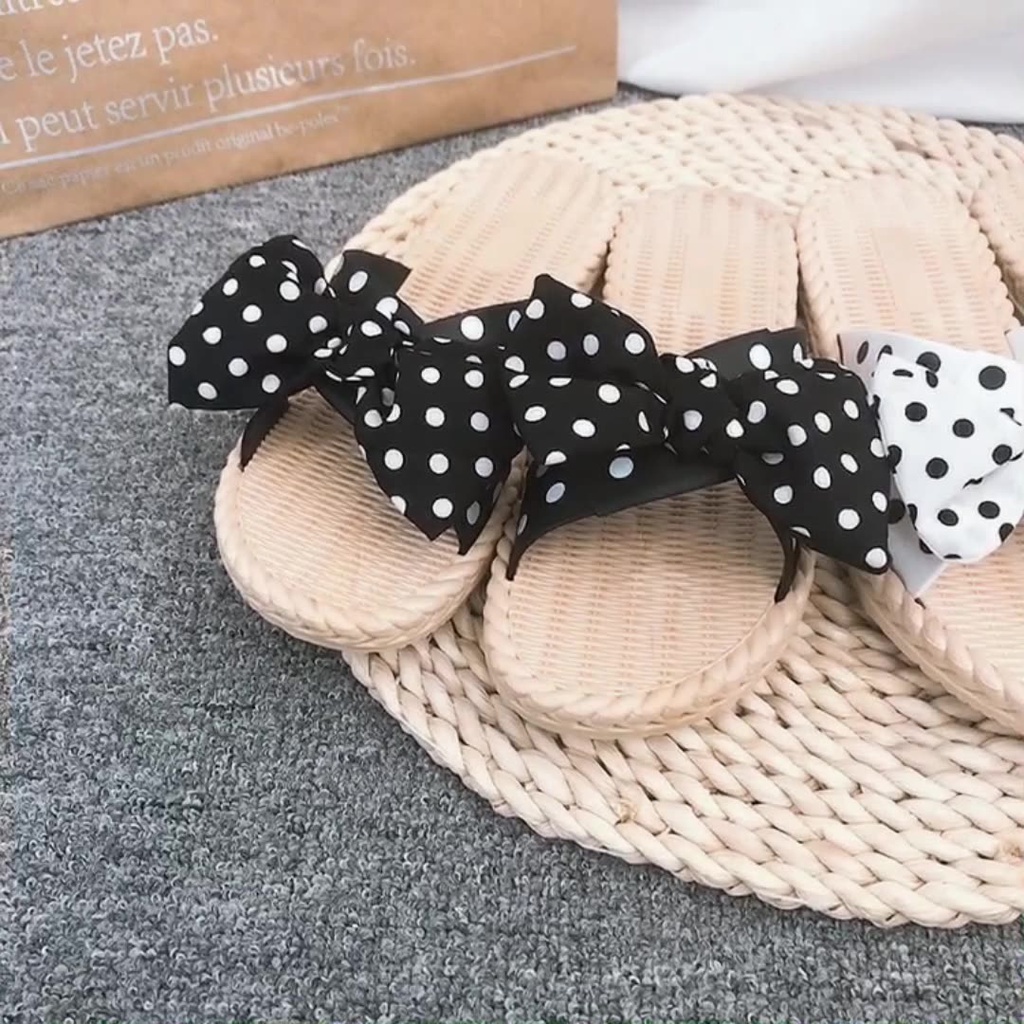 [MONA] Sandal Flat Slip On Jepit Rotan Karet Anti Licin Pita Polkadot Wanita Import Terbaru - 261