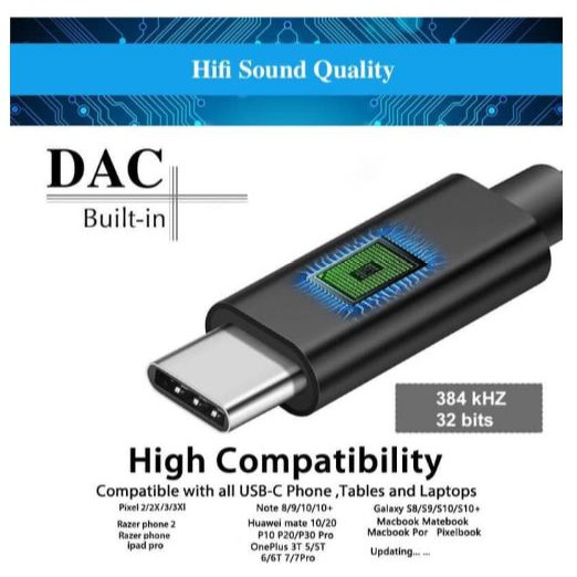 Headset Hi-Res Type C 32 bits DAC HiFi Pure Clarity Superior Sound PC3