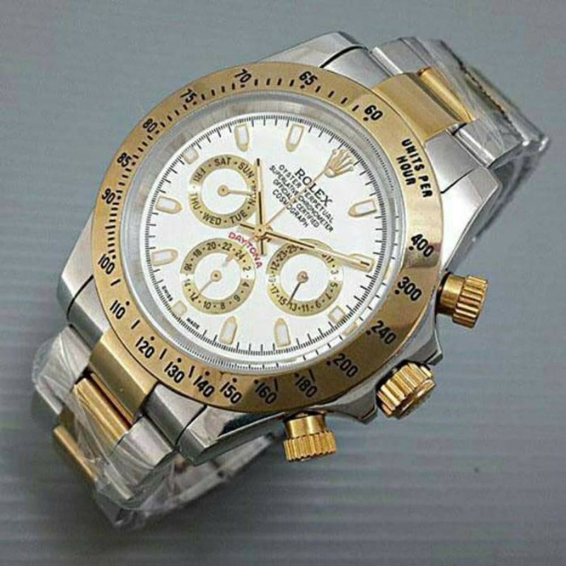 Jam Tangan Pria Rolex Daytona Autometic Warna Gold Plat Putih - Jam Tangan Rolex Daytona Autometic