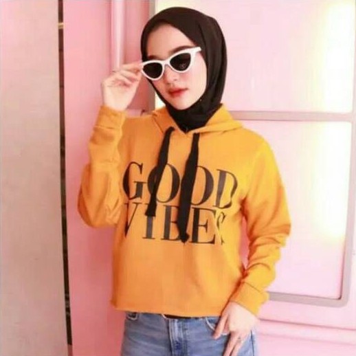 Bess - Sweater Hoodie Crop Murah / Sweater Hoodie Crop GOOD VIBES