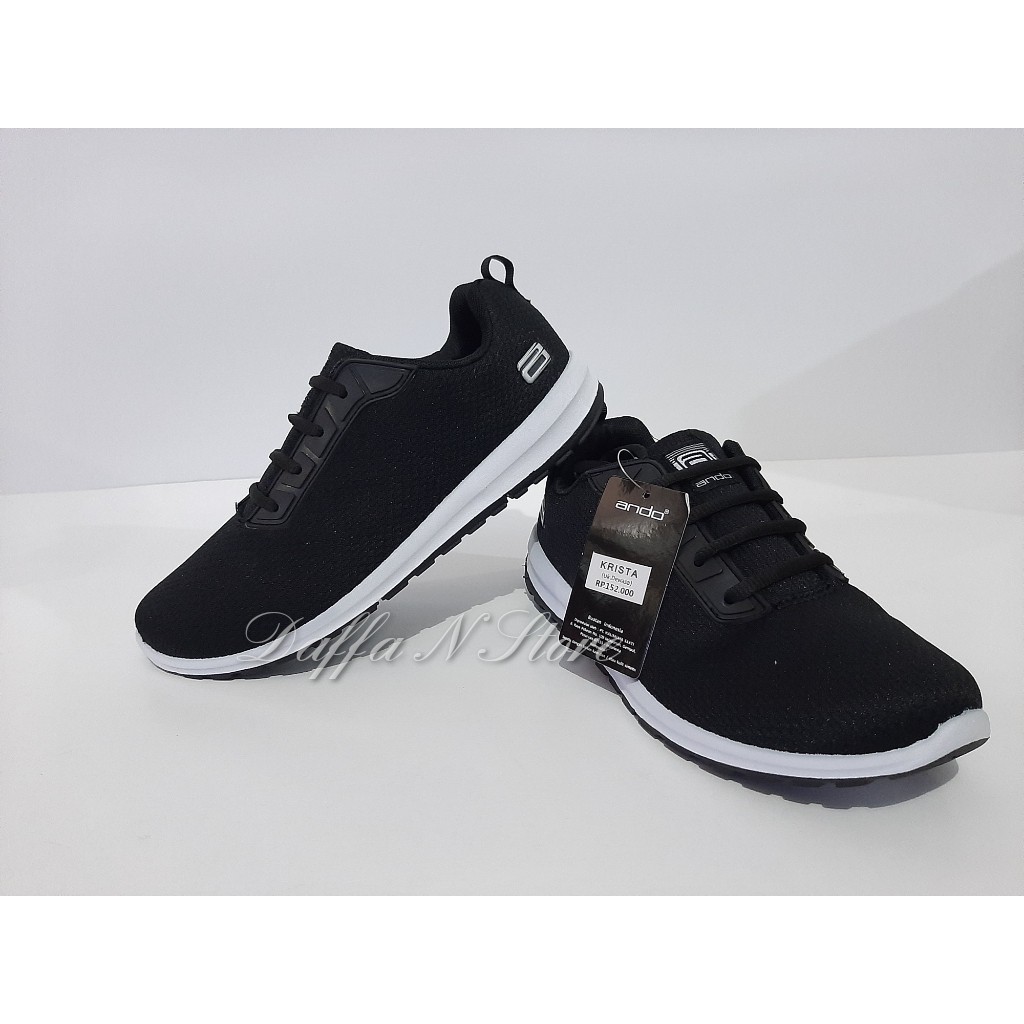 Sepatu Sneaker Wanita Casual Sport untuk Running Jogging Sekolah Kerja Kuliah Hitam ANDO KRISTA