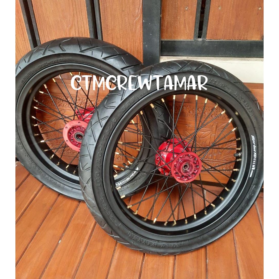 RODA SET SUPERMOTO KAWASAKI KLX 150 BAN SET SUPERMOTO D TRACKER LEBAR VELG 250/300 RING 17