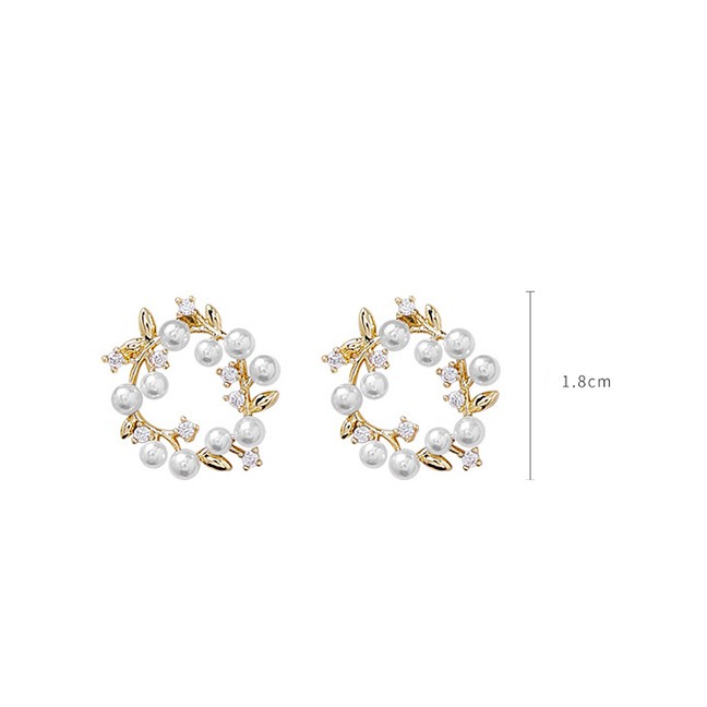 LRC Anting Tusuk Fashion Gold 925 Silver Needle Pearl Garland Rhinestone Ring Earrings D20854