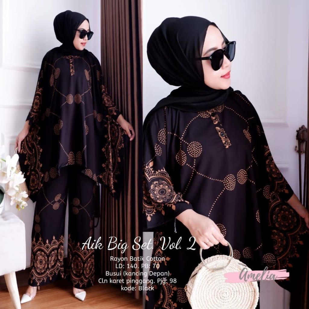 Aik Big Set Vol 2 / Niyara Jumbo Set - Setelan Wanita Super Jumbo Waka Motif Sultan Busui Resleting Rayon Tebal / Set Wanita Setelan Jumbo