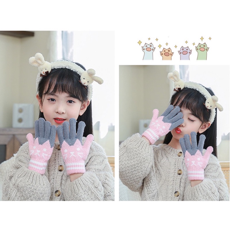 Sarung tangan anak winter rajut musim dingin kids gloves knitted knit hangat balita cat kucing