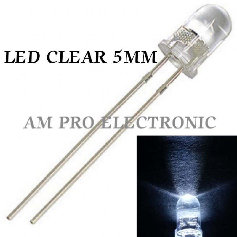 100pcs Lampu LED Clear 5mm Putih