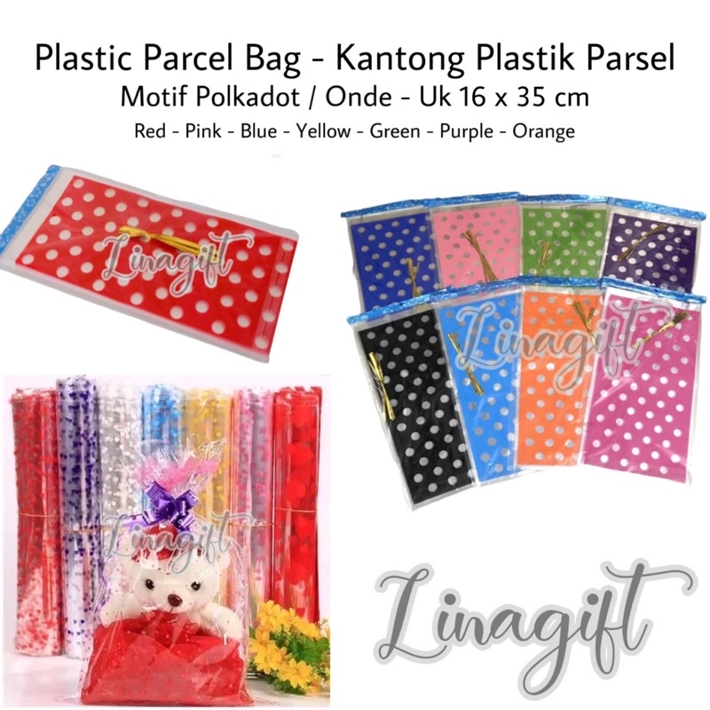 ( Pak 10 Lembar ) PLASTIC PARCEL SOUVENIR BAG - POLKADOT ONDE - PLASTIK KANTONG OPP / PLASTIC GOODIE BAG / PARCEL / SOUVENIR / HAMPERS / BINGKISAN SNACK FREE PITA KAWAT YELLOW RED BLUE PURPLE GREEN ORANGE