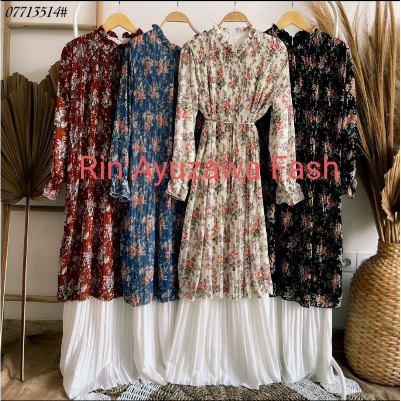 Dress Mini Flower ( Long Dress Bunga Kecil model Plisket )