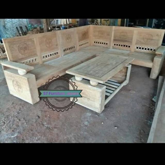 Kursi Sudut Meja Tamu Jati Mentahan - Kursi Sofa Ukiran Jepara Jati Grade A