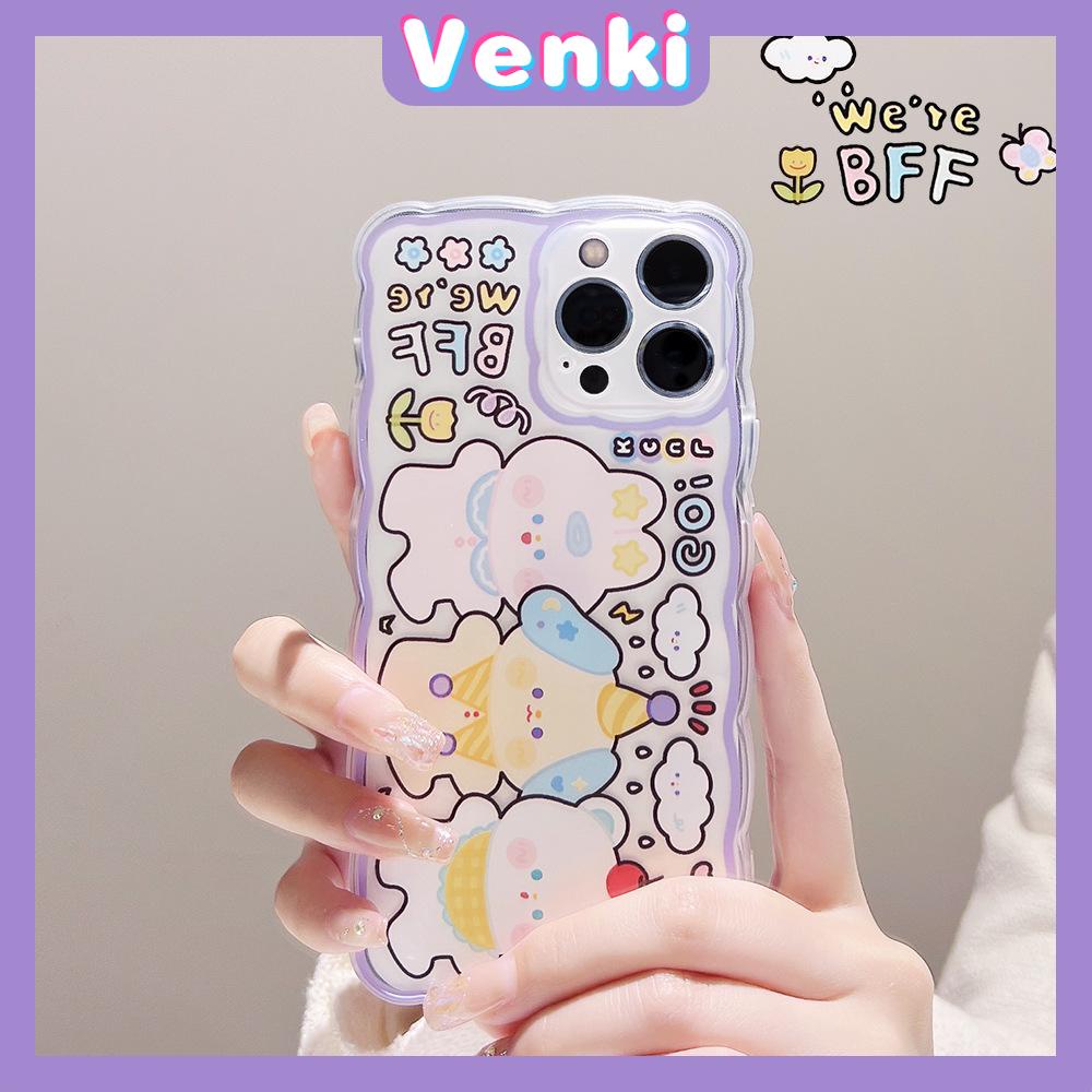 iPhone Case Silicone Soft Case Clear Case Wave Non-Slip Shockproof Camera Full Coverage Protection Purple Bear Cute For iPhone 13 Pro Max iPhone 12 Pro Max iPhone 11 iPhone 7 Plus