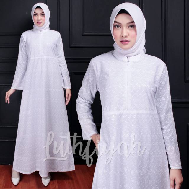 GAMIS PUTIH JUMBO / GAMIS UKURAN  5L 6L 7L /GAMIS  KATUN JEPANG BERMOTIF BORDIR