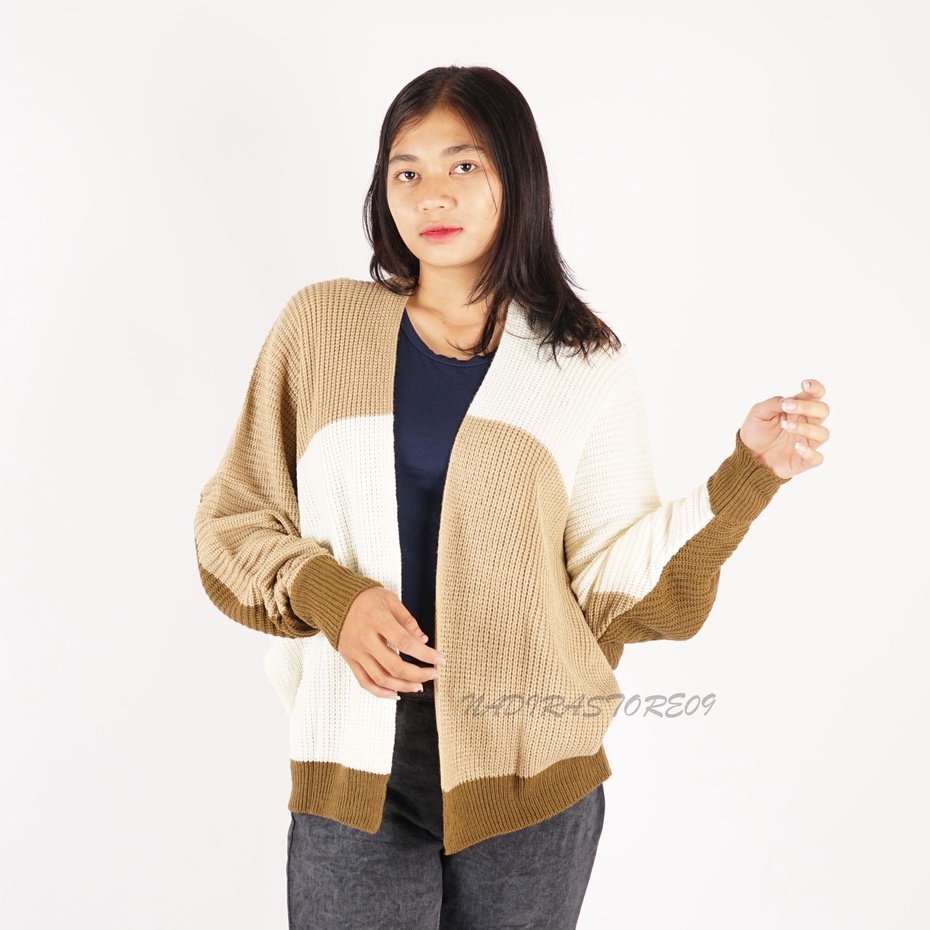 CARDIGAN BATWING RAJUT OVERSIZE PREMIUM/ KOMBINASI / MOCCA OFF WHITE BRONZE