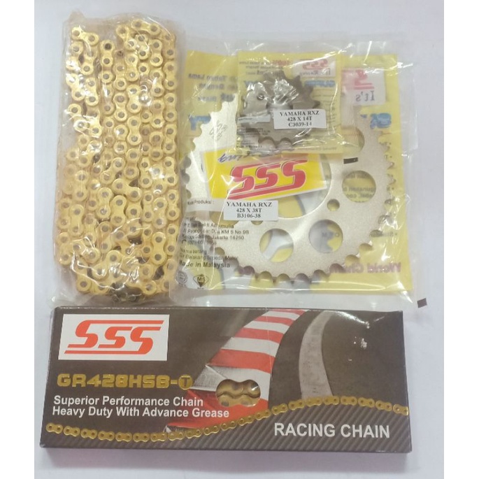 1SET GIR SSS 428/GEAR SET SSS 428 TEBAL ORIGINAL SSS YAMAHA RX KING/F1ZR/JUPITER MX OLD/JUPITER MX NEW 135/VEGA R NEW/VEGA R LAMA/JUPITER Z LAMA/JUPITER BURHAN/JUPITER MX LAMA/RXZ-Rantai sss hbst
