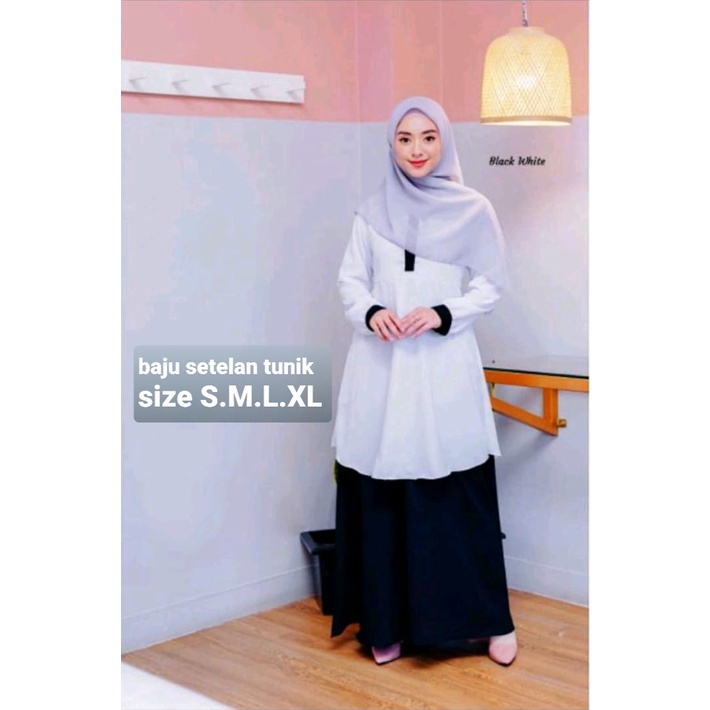 BAJU SERAGAM HITAM PUTIH {TUNIK &amp; ROK }-S-M-L-XL-XXL- SETELAN PNS GAMIS SERAGAM KERJA