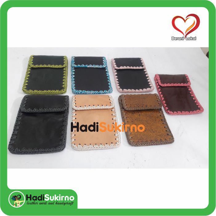 Tas Pocket Kulit Kombinasi Rajut Slempang HP Wanita