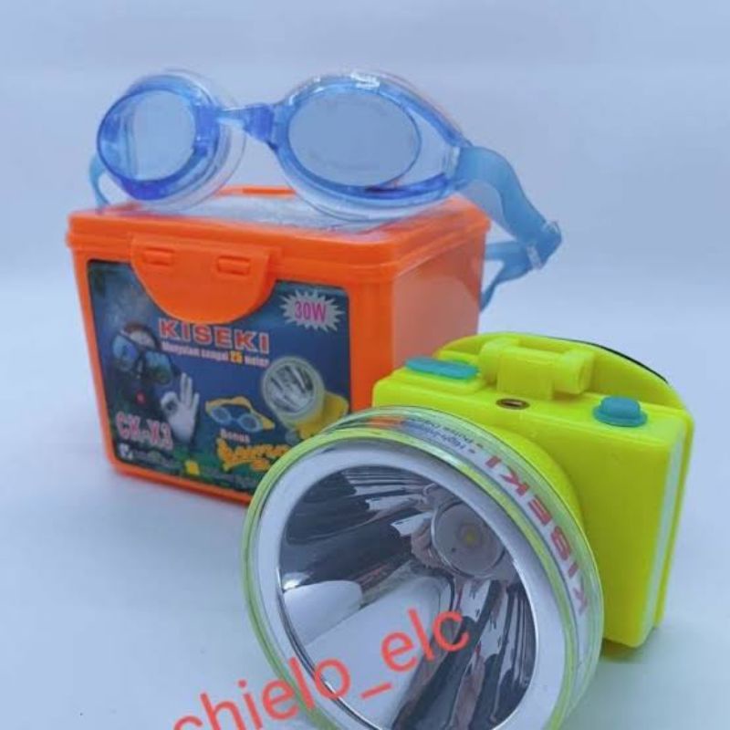 Senter Kepala Selam Kiseki 30 WATT CK-X3 Bonus Kacamata Renang Senter Diving Super Terang Headlamp