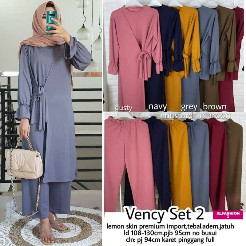 Vency Set #2, SETELAN TUNIK POLOS CANTIK FIT XXL LD 108-130 BAHAN LEMON SKIN PREMIUM TERMURAH OOTD