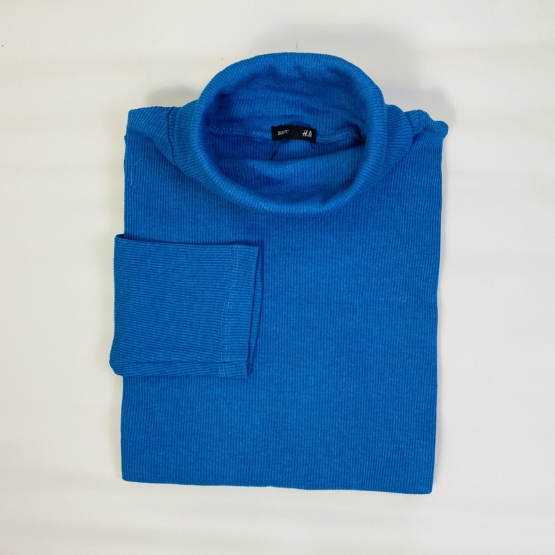 Kaos Turtleneck Pria Wanita Leher Tinggi Rib Premium-Blue Sky