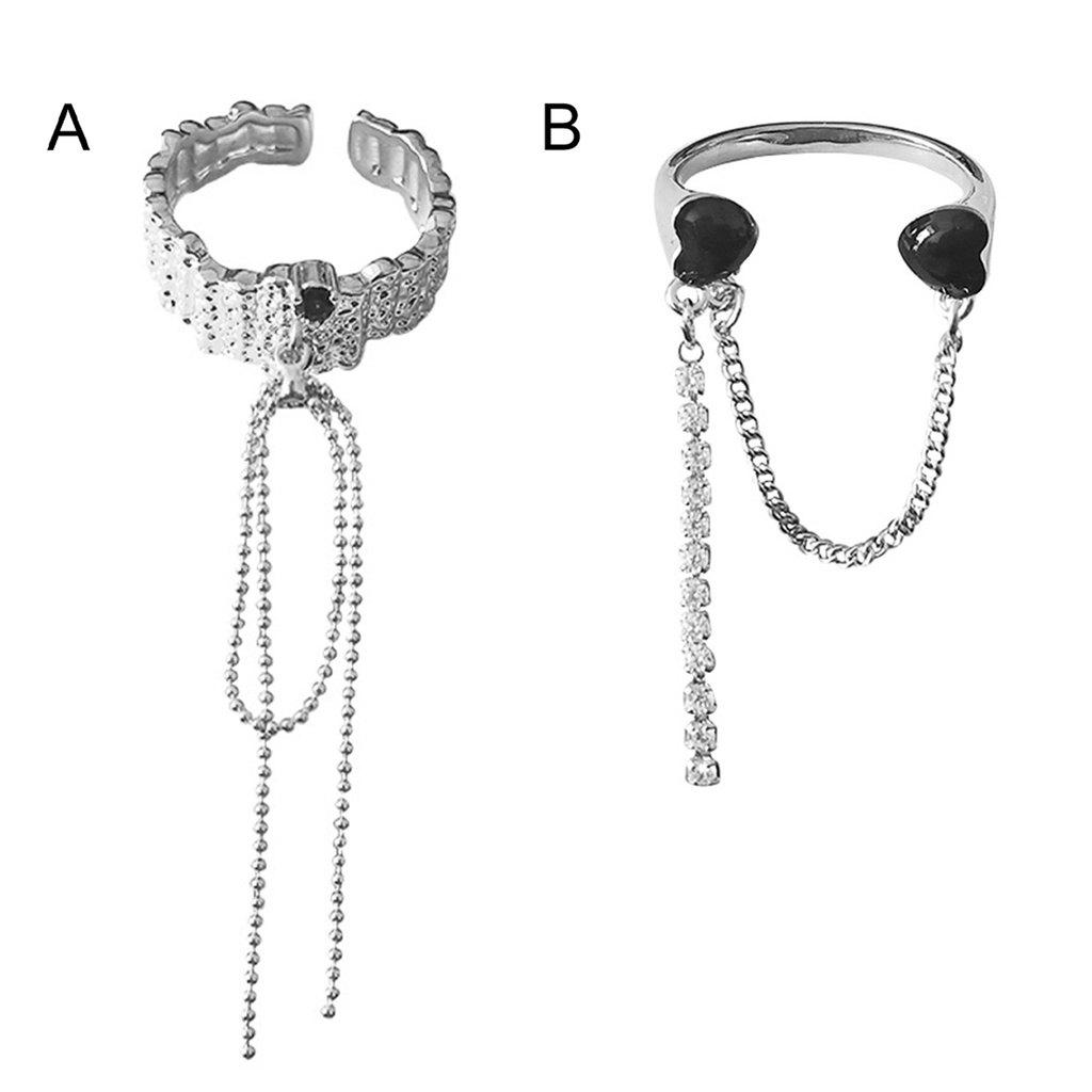 Hu Hu Hu Hu Hu Alat Bantu Pasang Kacamata♡ Cincin Model Terbuka Desain Rantai Rumbai Hias Berlian Imitasi Berkilau Adjustable Untuk Wanita