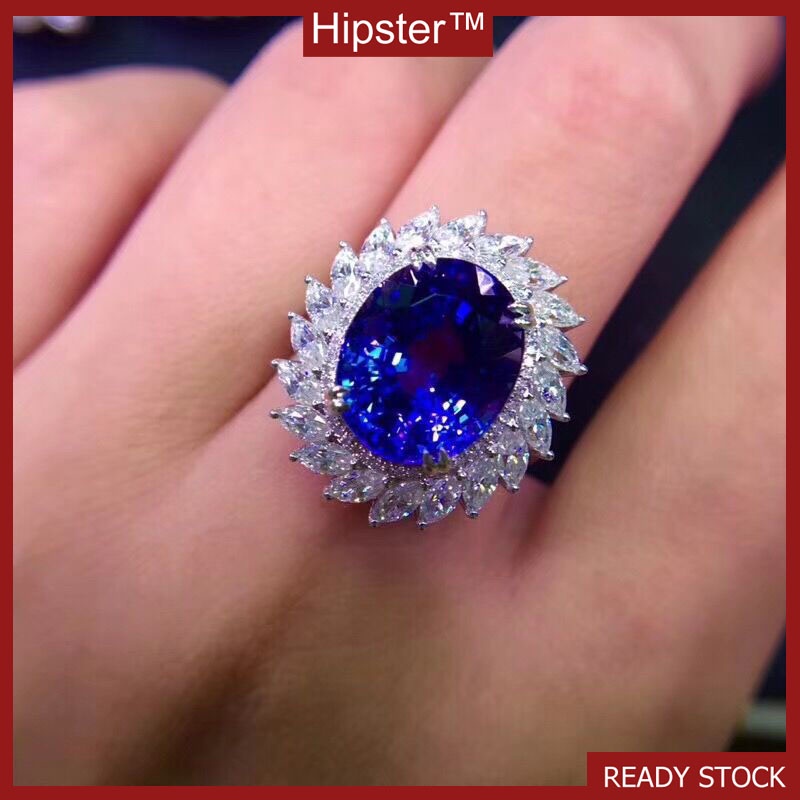 Natural Blue Tanzanite Open Ring 18K White Gold Jewelry