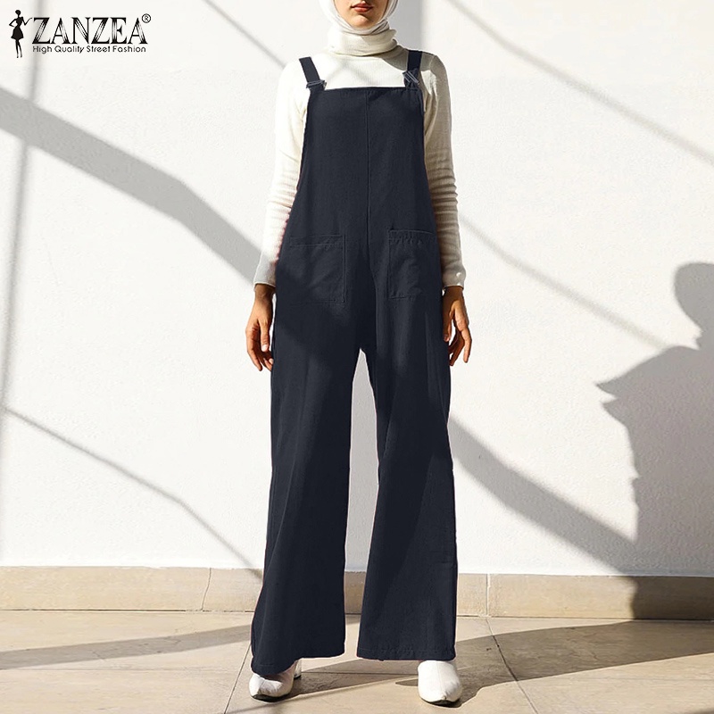 ZANZEA Women Casual Sleeveless Solid Wide Leg Loose Muslim Jumpsuit