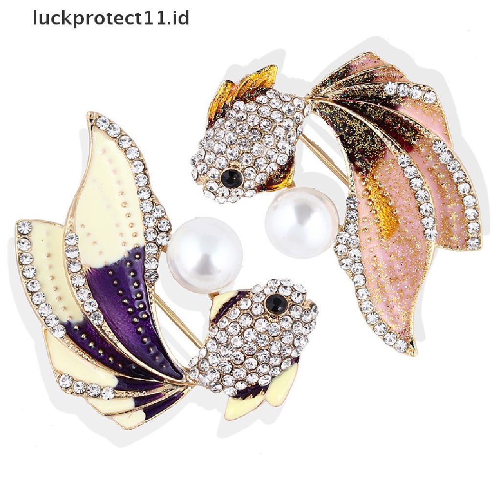 &lt; Luckprotect11. &lt; LuckproteksiBros Pin Enamel Desain Ikan Mas Hias Kristal Berlian Imitasi Untuk Wanita