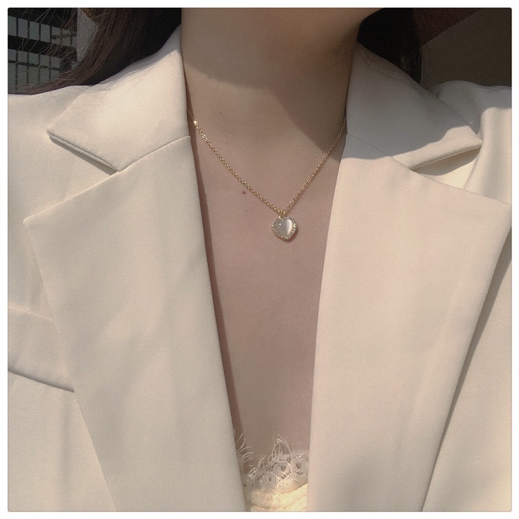 Korean Style Ins Style Fashion Temperament Opal Love Pendant Necklace Female 2021 New Clavicle Chain Choker