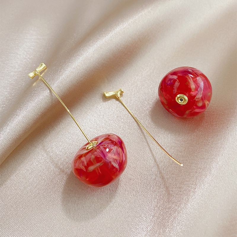 Anting Panjang Desain Bunga Cherry Kering Gaya Perancis Untuk Wanita