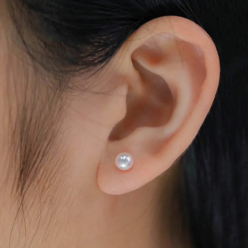 Anting Stud Mutiara Lapis Silver Ukuran 8mm Gaya Korea Untuk Wanita