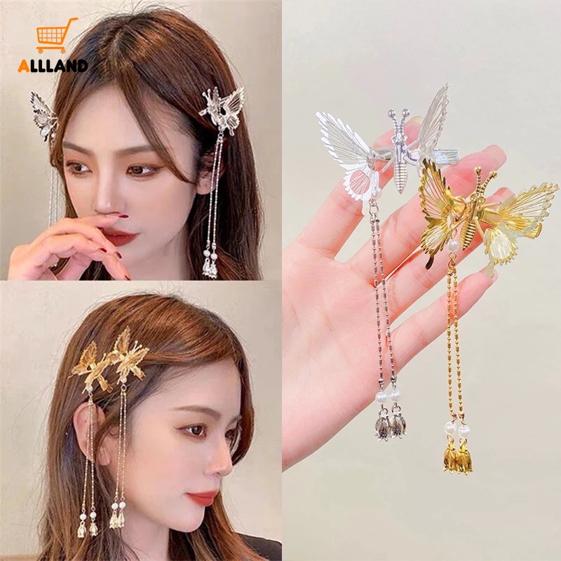 Jepit Rambut Model Butterfly Hollow Aksen Mutiara Bahan Metal