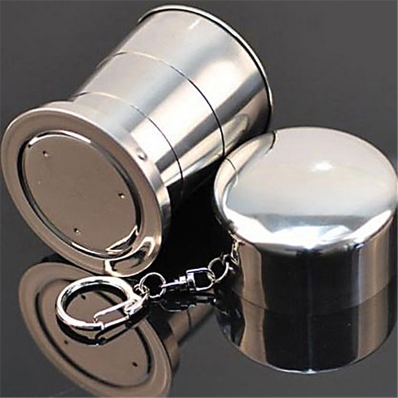 【COD】 TaffSPORT` Cangkir Lipat Stainless Steel` Gantungan Kunci Gelas` 3 Section Folded Mug