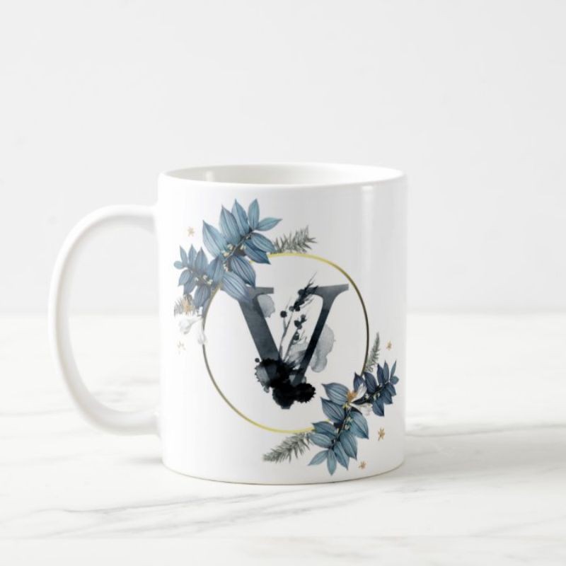 Mug gelas custom inisial nama FLORAL FRAME