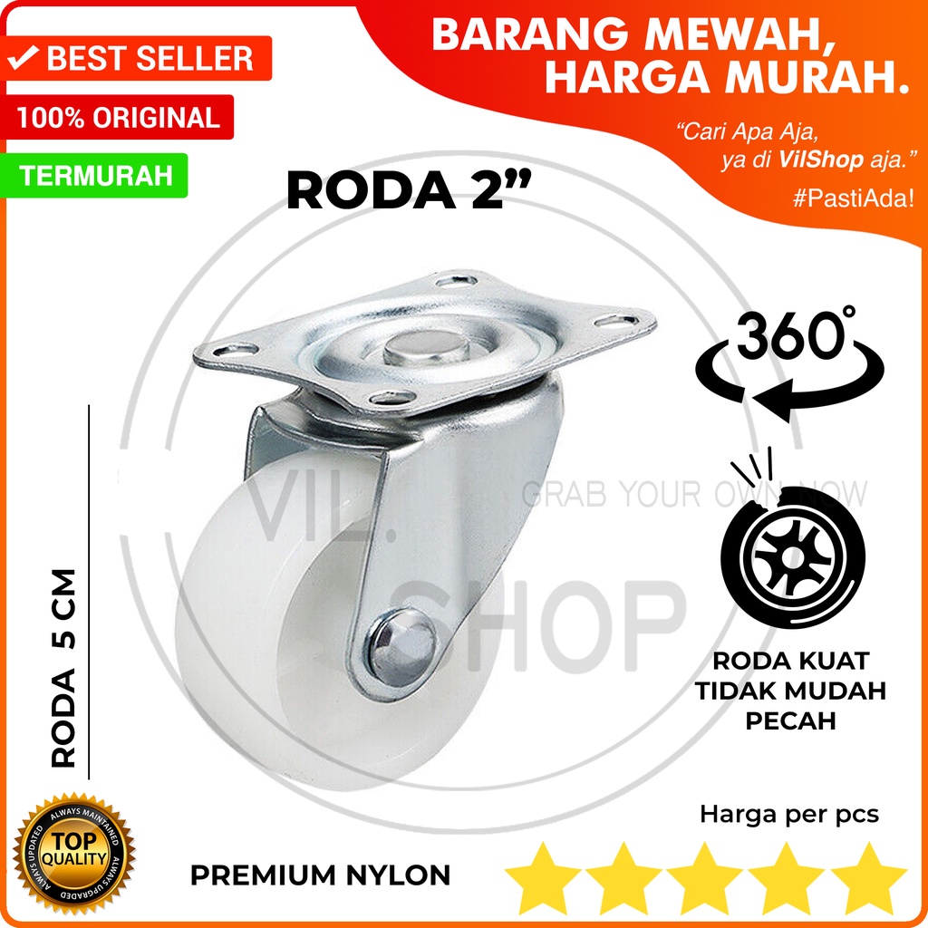RODA ETALASE CASTER WHEEL 2 INCH 5 CM PREMIUM NYLON RODA STEALING STELING ETALASE KACA UNTUK DAGANG 