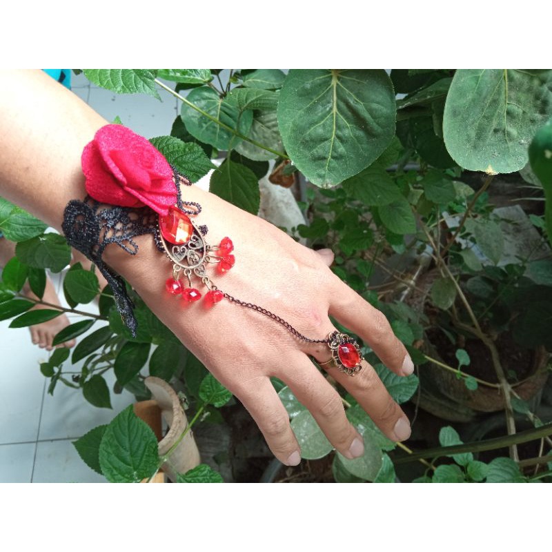 cincin dan.choker retro gothic gelang renda rose