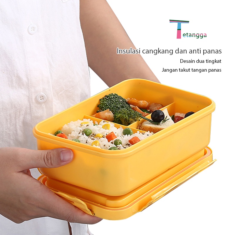 Kotak Makan 3 Grid Dengan Dengan Kotak Sup Dan Sendok Gratis Anti Tumpah Berbahan TETANGGA VS-55