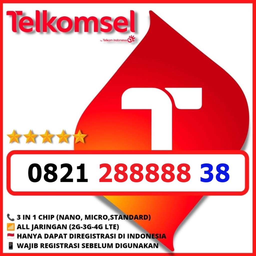 KARTU PERDANA 4G NOMOR CANTIK SIMPATI CANTIK TELKOMSEL CANTIK  88888 8888 888 88 38