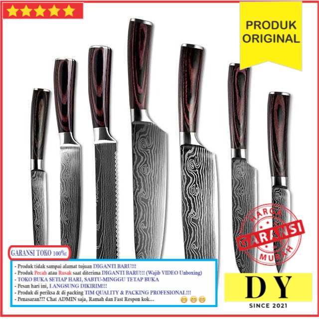 GARANSI Alat Peralatan Perlengkapan Set Pisau Gunting Dapur Set Kitchen Damascus Bahan Stainless Ste