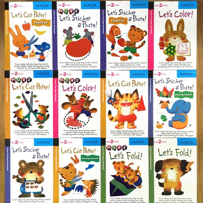

FULL SET (isi 12) KUMON First Steps Workbook SET Ages 2 years and up Lets Sticker Paste Cut Paper Fold Color Food Buku Aktivitas Anak