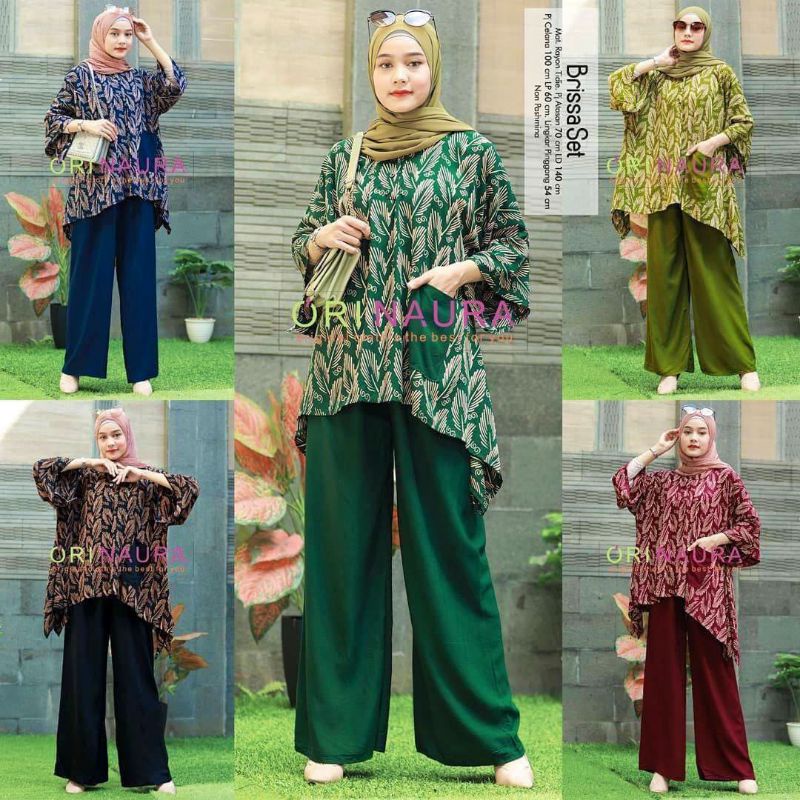 Brissa Set Jumbo - One Set Jumbo Waka Waka Brissa SET Setelan Wanita Rayon Premium  Set Celana Panjang Tie Dye Kekinian LD 140 cm