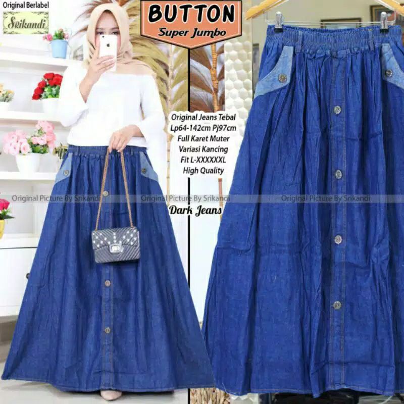 Rok kancing Jeans Jumbo XXXL // Rok Jeans Wanita Jumbo fariasi kancing Murah