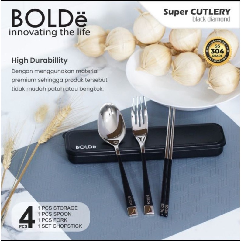 BOLDe Super Cutlery Black Diamond Set 4 Pcs - Sendok Garpu Sumpit